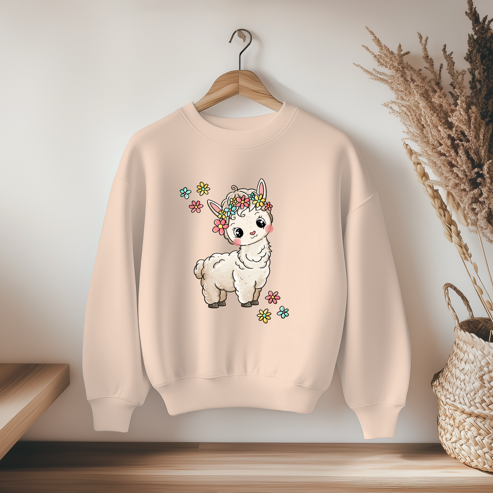 Blumenalpaka mit Blumen