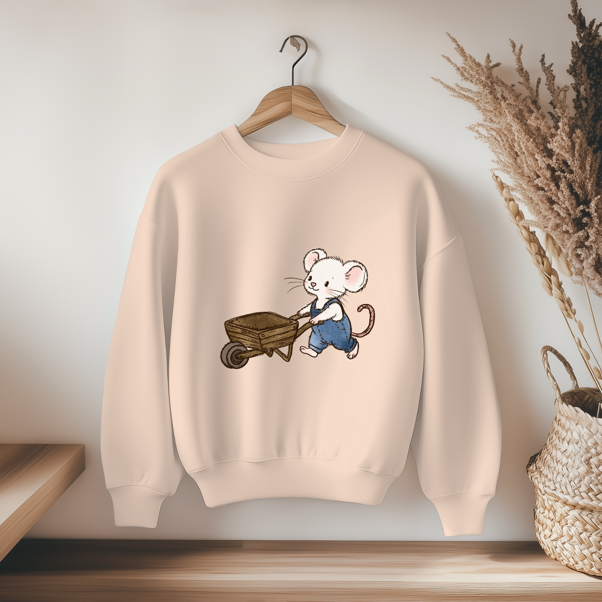 Vorbestellung Bügelbild - Maus mit Schubkarre